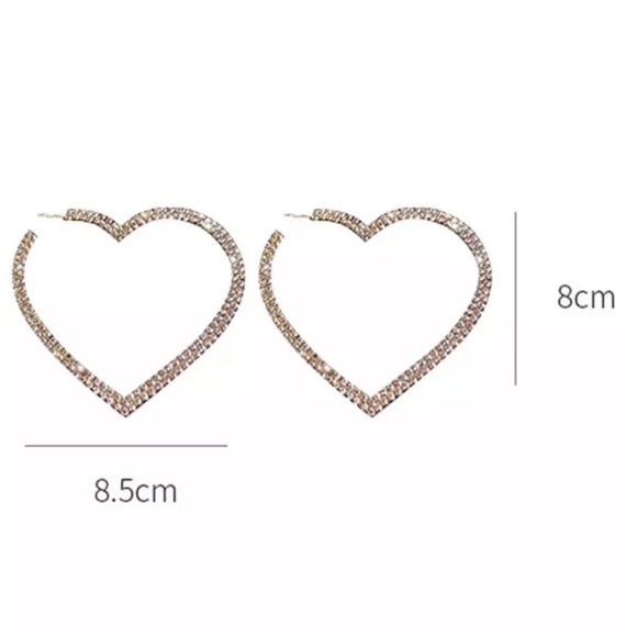 Heart hoop earrings rhinestone shiny sparkle y2k silver dangle glitter sexy - Picture 4 of 4